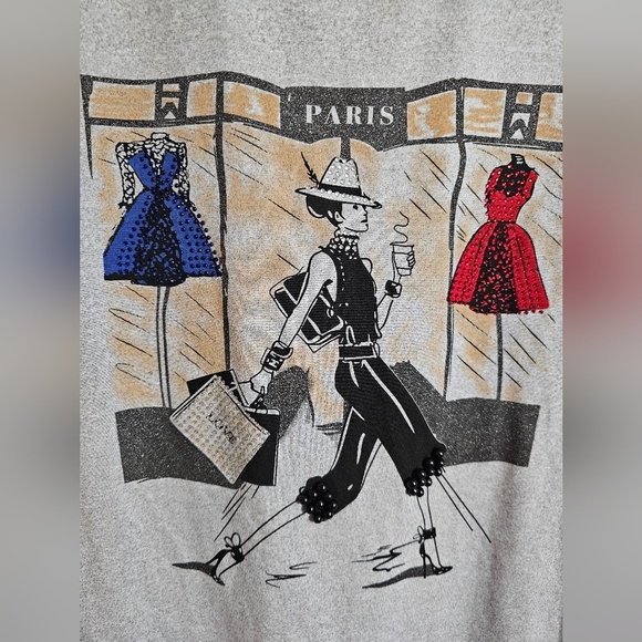 NICOLE FASHION Sequined Graphic Shirt Women Medium Paris Shopping Preppy Casual - Picture 3 of 7